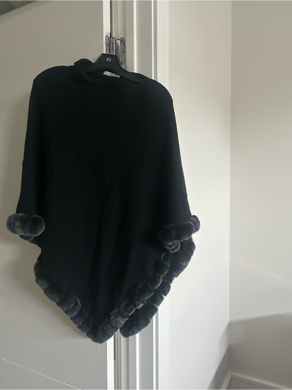 La Fiorentina Black Fur-Trim Cape Real Fur